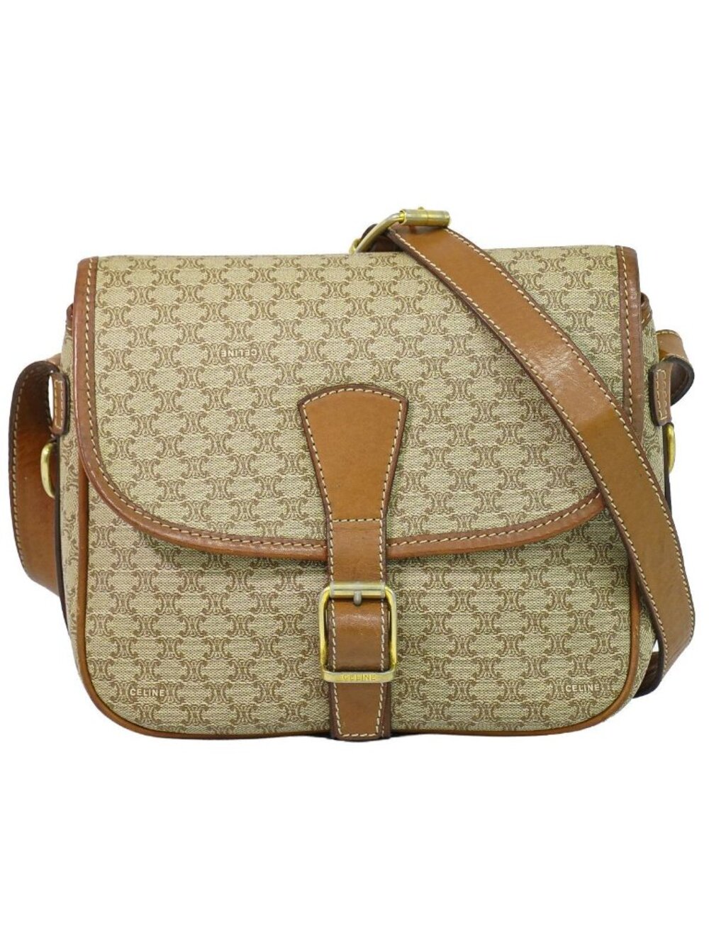Celine Macadam Shoulder Bag Pochette Beige
